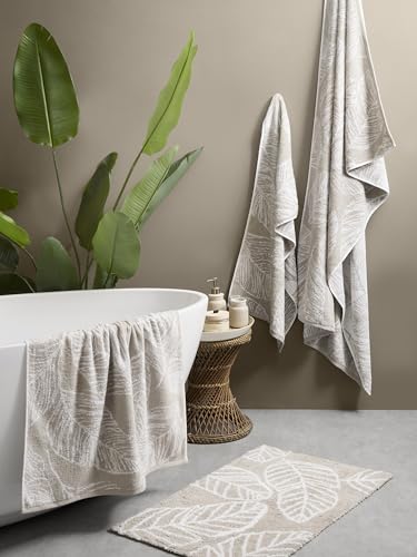 Fusion Matteo Natural Leaf Hand Towel 50 x 90cm – 100% Cotton – Super Soft Palm Print – Linen & White Small Towel for Bathroom or Hair – Tropical Patterned Towel – Natural Accessory - Cosy Home Interiors Fusion Matteo Natural Leaf Hand Towel 50 x 90cm – 100% Cotton – Super Soft Palm Print – Linen & White Small Towel for Bathroom or Hair – Tropical Patterned Towel – Natural Accessory - Image 2