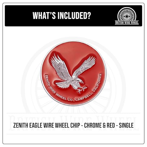 Image of Zenith Eagle Chrome & Red Metal Wheel Chip Emblem (Single) | Triple Chrome Plated Solid Metal Wheel Chip Emblem, 2.25 inch | for Lowriders with Recessed Knock Off Spinner Caps