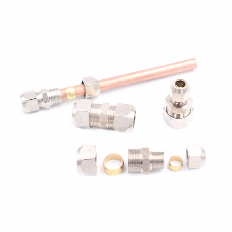 Compression Ferrule Tube Fitting 4-16mm Brass Pipe Double Card Set Copper Joints Tubing Nut Lock Double Straight(OD Tube 14mm to 14mm) Plumbing Fittings