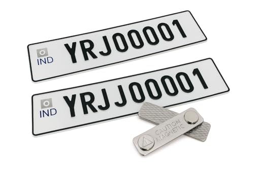 Image of Magnetic Fancy Car Name and Number Plate with IND Embossed Design, Scratch Resistant, (Set of 2)