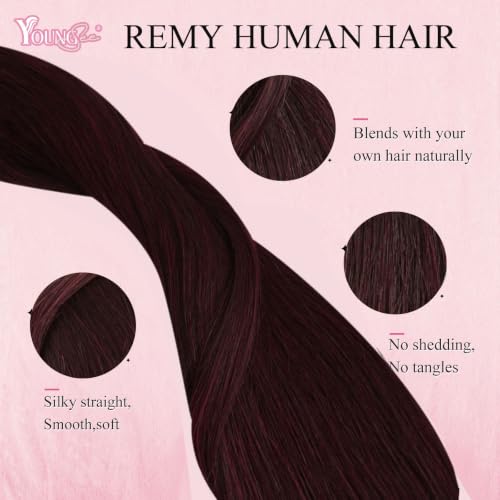 Image of YoungSee Nano Tip Hair Extensions Black Ombre Dark Red 20 Inch Nano Human Hair Extensions Black to Deep Wine Red Nanobead Hair Extension Human Hair Colorful Hair for Role Playing 25 Strands 25g