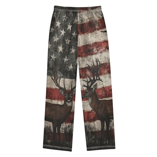 Pajama Pants American Flag Deer Stripes Long Sleep Pants Lounge Bottoms2