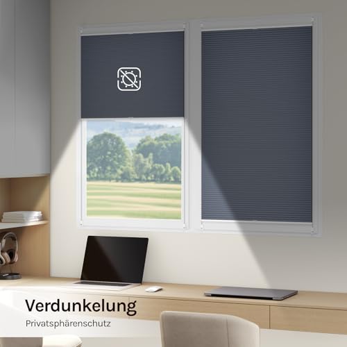 WOLTU Wabenplissee ohne Bohren verdunkelung, 60 x 120 cm, Blau-Weiß – Ansicht 4