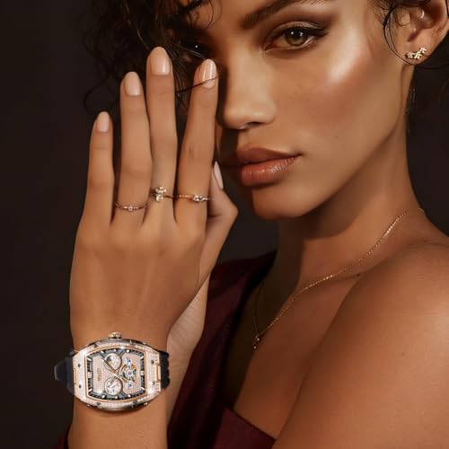 Image of OLEVS GELATU Womens Watches Luxury Automatic Dress Ladies Mechanical Watch Silicone Strap Diamond Fashion Waterproof Self Winding Female Wrist Watch