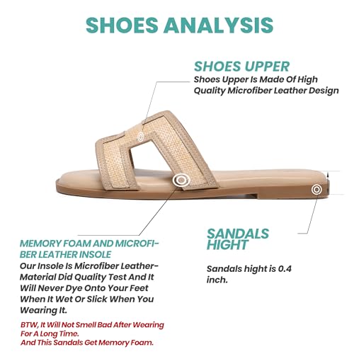 Image of NianEr Womens Microfiber Leather Memory Foam H Sandals Summer Shoes Slides | Flat, Comfortable, Slip On, Dressy, Dress, Beach, Vacation, Designer, Comfy, Casual, Bridal, Church, Boho, Office, Work