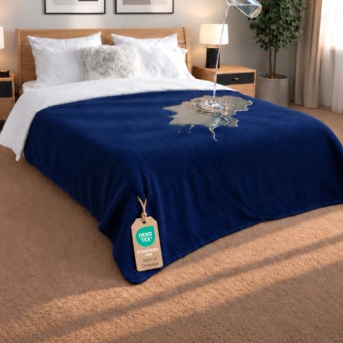 Dreamzie - wasserdichte Decke - Hundedecke Sofa, Bett, Auto, Outdoor 152x203cm - Reversible und Maschinenwaschbar Liebesdecke aus Sherpa Fleece - Marineblau