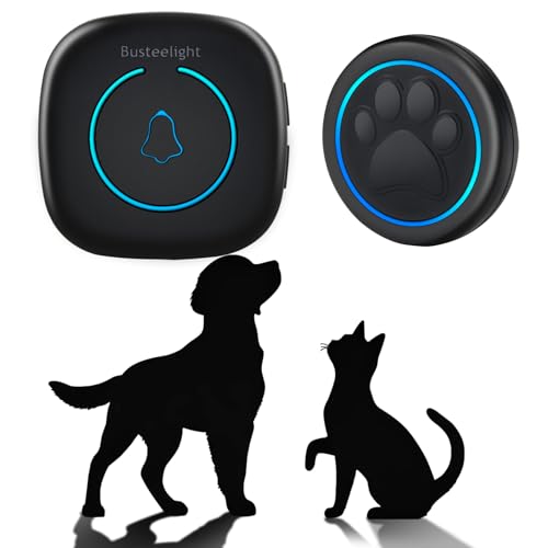 Busteelight A6 Blk Katzen- & Hundeklingel für Tür – Kabellose Haustier-Türklingel, 300 m Reichweite, 60 Melodien, LED-Signal, Wasserdicht, Buzzer für Hund & Katze (1 Klingeltaster + 1 Empfänger)