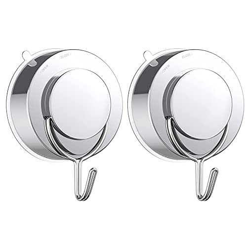 Suction Cup Hooks, VIS'V Silver Twist Suction Cup with Metal Hooks Removable Heavy Duty Strong Window Glass Door Suction Hooks Kitchen Bathroom Shower Wall Hooks for Towel Utensils Wreath - 2 Packs