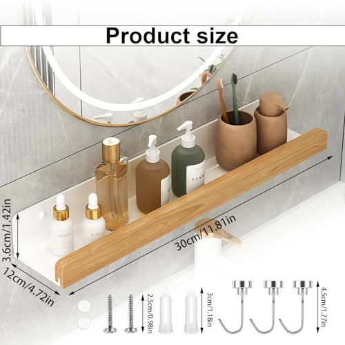 MUNTE Estanteria Pared Blanco de 30 x 11,5 cm, Baldas Baño con Gancho Magnético, Estanteria Baño Pared con Barandillas, Accesorios Completos, Adecuados para Baño, Cocina y Salón - imagen 3