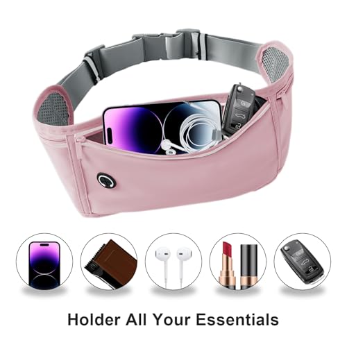 Image of Slim Running Belt for Women Men,Runners Fanny Pack Phone Holder,Money Belt,Running Gear Accessories,with 3 Pockets.(Pink)