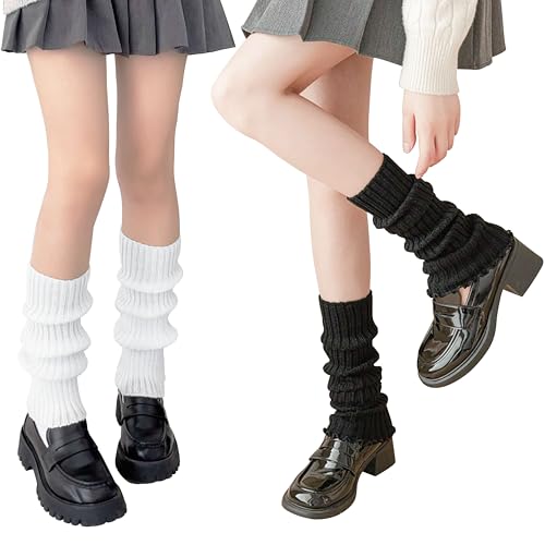 2-Pack Lolita Leg Warmers - Womens Lolita Knit Long Socks Leg Warmers, Kawaii Knitted Boot Japanese Harajuku Style Ankle Socks for Women