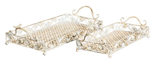 BISCOTTINI Set 2 Vassoio in Ferro Stile Shabby Chic - Vassoi Rettangolari con Manici - Vassoio da portata Tavola - Vassoio decorativo - Vassoio da divano - Vassoio portaoggetti - Vassoio da letto