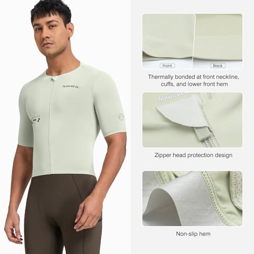 Santic Men's Cycling Jersey Short Sleeve Tops Bicycle Bike Shirt Full Zipper UPF 50+ Bicycle Jersey with Pockets Beige by Santic - Image 2