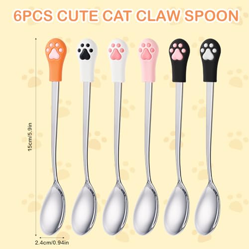 Jeffdad 6 Stück Katzen Löffel Edelstahl, Katzenpfotenschaufel Katzenlöffel Hundelöffel Haustier Futter Löffel, Paw Cat Can Spoon Fütterungslöffel Langer Griff Futterlöffel für Haustiere