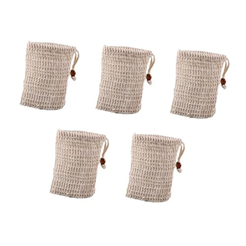 MUSISALY 5個 石鹸袋 のそみ 入浴用石鹸ポーチ バスルームソープメッシュ 石鹸スクラバーポーチ 石鹸泡立て袋 泡泡ネット バス発泡ネット バブルメッシュポーチ サイザル麻 Beige