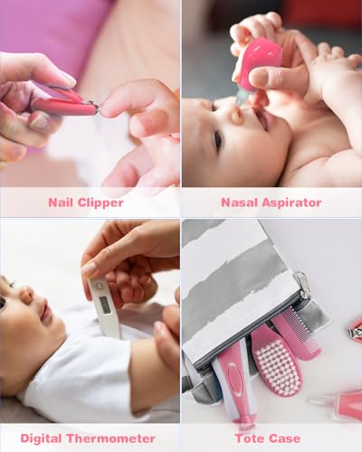 OTTOLIVES Baby Healthcare and Grooming Kit, 24 in 1 Baby Electric Nail Trimmer Set Newborn Nursery Health Care Set for Newborn Infant Toddlers Baby Boys Girls Kids Haircut Tools (0-3 Years+) (Pink) - Thumbnail 3