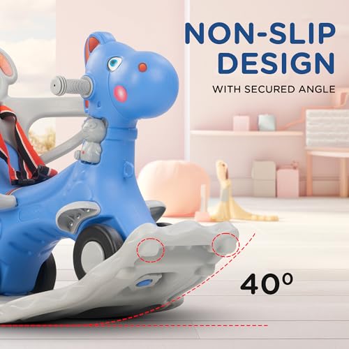 Image of 3 in 1 Baby Rocking Horse Ride On Car for Kids | Baby Rocking Chair with Parental Handle, Balance Board & Safety Belt | Push Ride On Toy Car for Kids 1-3 Years Boys Girls (Dark Blue)