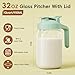 JunVpic Breast Milk Pitcher Jug - 32 oz Glass Mason Jar Airtight Pitcher with Pour Spout Handle for Breastmilk, Iced Tea, Ice Drinks Storage Container（Green）
