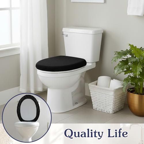 Quilax 1 Stück Toilettenbezug, Schwarz WC-Deckelbezug, Weich Velours WC Deckelbezug, Maschinenwaschbar, Staubdicht Toilettenbezug für Badezimmer, für Die Meisten Deckel