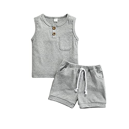 Image of CIYCUIT 2Pcs Baby Boy Summer Clothes Infant Toddler Beach Outfits Sleeveless Tank Tops Shorts Set