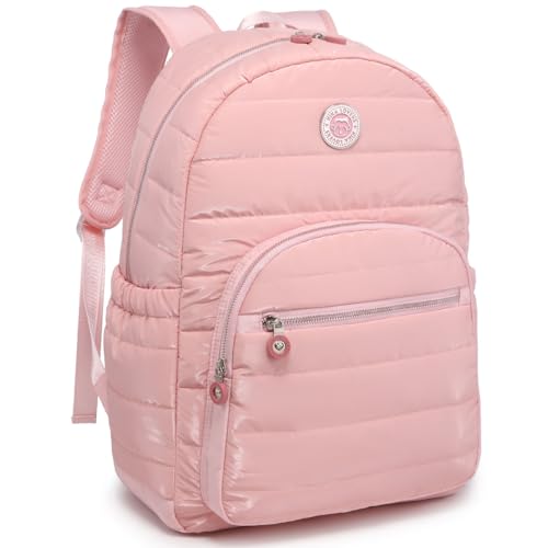 Mochila Feminina Kika Escolar Costa Grande Lona Metalizada holografica Juvenil (Rosa)
