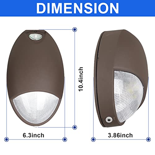 12W Oval Led Emergency Wall Pack Light With Battery Backup, Photocell And Self-Test Function, 5000K Outdoor Emergency Light, Ul-94V-0 Fire-Resistant, 100-277Vac, Ip65 Waterproof- Ul Listed (1 Pack) #TOP6