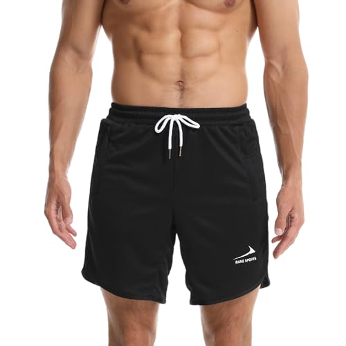 Men's Sports Shorts Running Gym Training Shorts with Zipper Pockets Black/with Towel Loop M - Image 4