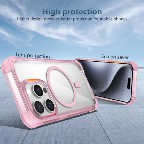 Funda magnetica para iPhone 16 Pro Max YOUULAR rosa transparente anticaidas con carga 6