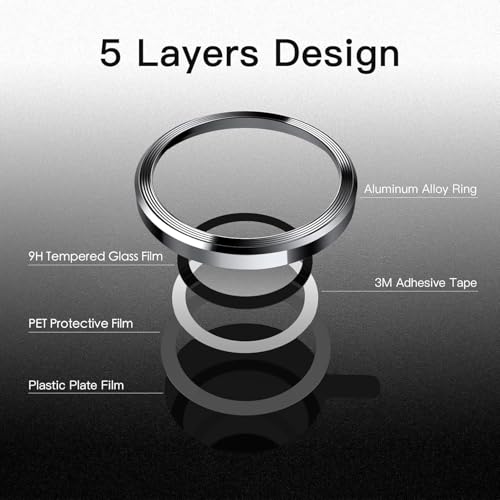 Image of Skinomi Camera Lens Protector Compatible with iPhone 13 pro [Anti-Scratch] Premium Tempered Glass Film Aluminum Alloy Lens Ring Cover, Black