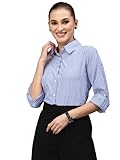 Style Quotient Camisa casual elegante de algodón a rayas grises y blancas para mujer, Azul, 38