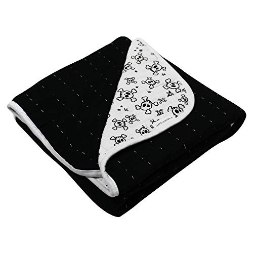 Image of HonestBaby Hand-Quilted Baby Blanket Reversible 100% Organic Cotton for Infant Boys, Girls, Tossed Skulls /Black, One Size