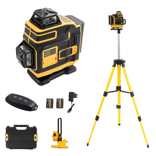 Laser en croix avec trépied, niveau laser 16 lignes, vert, niveau laser croix, 4 niveaux à bulle à 360°, nivellement automatique avec trépied de 1 m, 2 batteries de 5000 mAh, télécommande, sac de