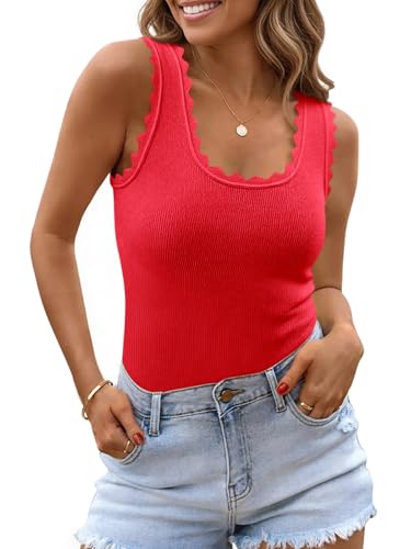 Image of Saodimallsu Womens Ribbed Knit Tank Top Summer Sleeveless Square Neck Casual Basic Slimming Sweater Vest Tops