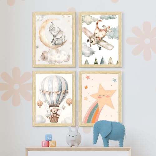 Image of ArtX Paper Wall Paintings For Kids Room, Wall Frames, Decoration Items, 10x13 inch (A4) Size, Multicolor, Synthetic Wood, Set Of 4