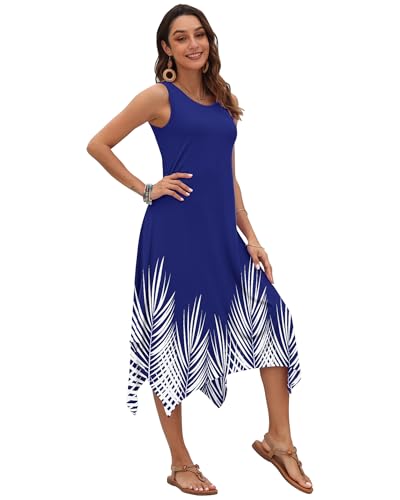 Image of AUSELILY Women's Summer Dresses Casual Sleeveless Midi Tank Beach Dress | Women's Asymmetrical Hem Sundress with Side Pockets, Great for Beach, Vacation & Daily Wear