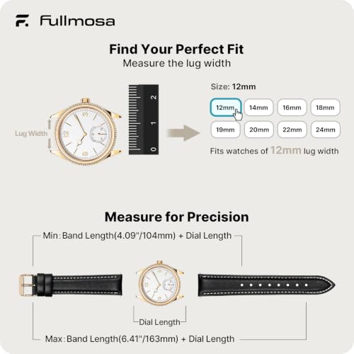 Image of Fullmosa Watch Band, Quick Release Leather Watch Strap Compatible with Samsung Galaxy Garmin for Men Women, Replacement Bands Width 12mm 14mm 16mm 18mm 19mm 20mm 21mm 22mm 24mm