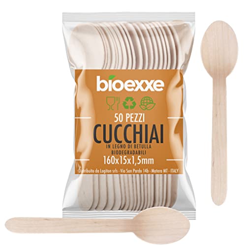 Cucharas de madera Biodegradables, Cubiertos desechables Compostables, 50 unidades