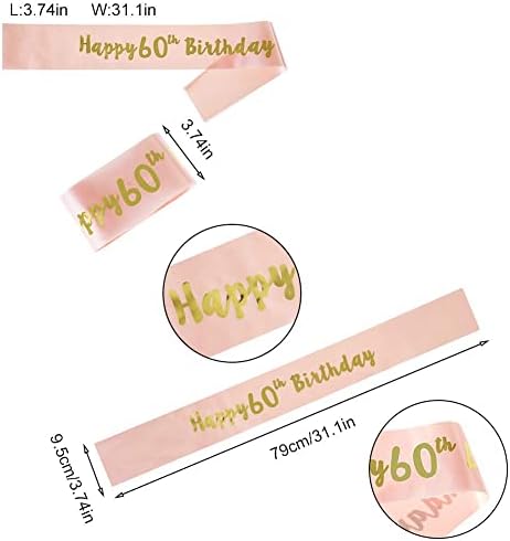 Rose Gold 60th Birthday Sash and 60 Birthday Tiara Rhinestone Crown Headband for 60th Birthday Gift Party Accessories (Rose Gold)