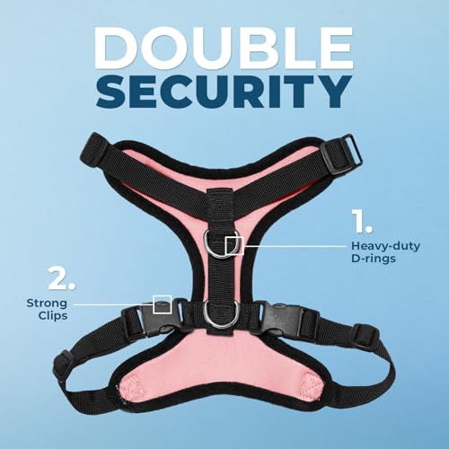 Image of Best Pet Supplies Voyager Step-in Lock Pet Harness w Reflective Pet Leash Combo Set with Neoprene Handle 5ft - Supports Small, Medium and Large Breed Puppies /Cats - Pink /Black Trim, L