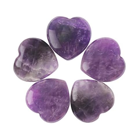 Goplemo Amethyst Heart Crystals Natural Healing Crystals Heart Love Stones 1.2 Inches Polished Carved Pocket Palm Rocks Reiki Balancing Meditation with Gift Bag 5pcs Cover
