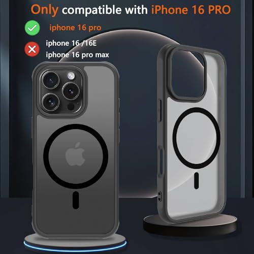 Image of for iPhone 16 pro Case [Compatible with Magsafe]Translucent Matte Phone Cover, [10 FT Military Grade Drop Protection] Slim Durable Shockproof Protective Bumper (Black Magnetic, iPhone 16 Pro)