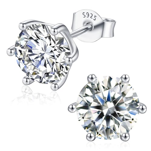 Moissanite Stud Earrings, VVSI Clarity Round Cut Lab Created Mossanite 18K White Gold Plated 925 Sterling Silver Earrings Studs for Women Men