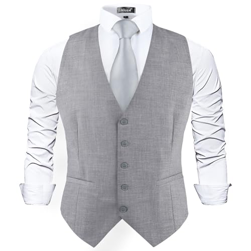 Image of Alizeal Mens Classic Solid Suit Vest Regular Fit Tuxedo Waistcoat