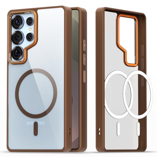 Image of Pikkme Back Cover for Samsung Galaxy S25 Ultra 5G | Shockproof | Mag-Safe Compatible | Hard Transparent Back | Premium Raised Camera Protection | Bumper Case (Brown Mag-Safe)