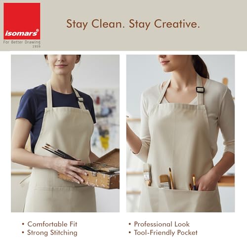 Image of Isomars Painter's Apron - Grey Canvas Art Apron for Artists, Painters, Students & Crafters - Size: Regular - 23.5 inch x 24.5 inch