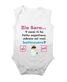 overthetee body smanicato neonato personalizzabile - maschietto zia [personalizza nome] 9 mesi ti ho fatto aspettare adesso mi vuoi battezzare? - idea regalo