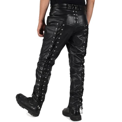 Laverapelle Men's Genuine Lambskin Leather Pants (Black, Laced Leather Pants) - 23040022