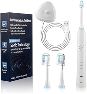 CALLYSONIC Sonic Toothbrush for Kids Adult, Rechargeable Electric Toothbrushes with 2 Replacement Brush Heads for Teeth and Tongue Clean, 5 Whitening Modes, USB Toothbrush Charge Base - H49 White