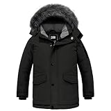 ZSHOW Boy's Hooded Winter Padded Coat Thick Fleece Lined Quilted Parka Windproof Puffer Jacket(Black,14-16)