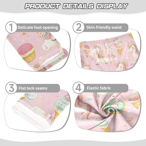 Cartoon Unicorns Girls' Leggings Toddler Doodles Doughnuts Kids Yoga Pants Dance Active Tights 4T3